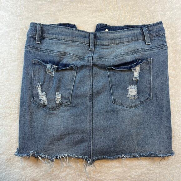 Gobles Mid Waist‎ Zipper Closure Frayed Raw Hem Ripped Mini Denim Skirt Medium - Picture 4 of 12